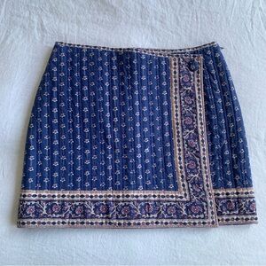 NWT Sezane Laure Quilted Cotton Button Wrap Mini Skirt Kelela Blue